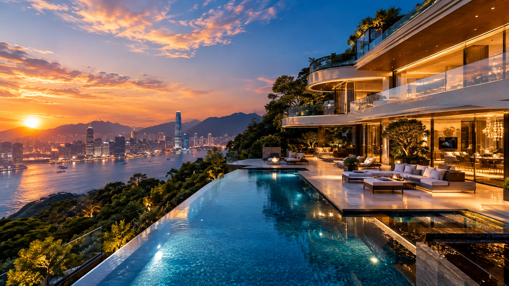 高層建築與天空交疊的香港城市景觀